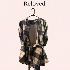 Cape Juby Plaid Cape in Black, Cream, and Red